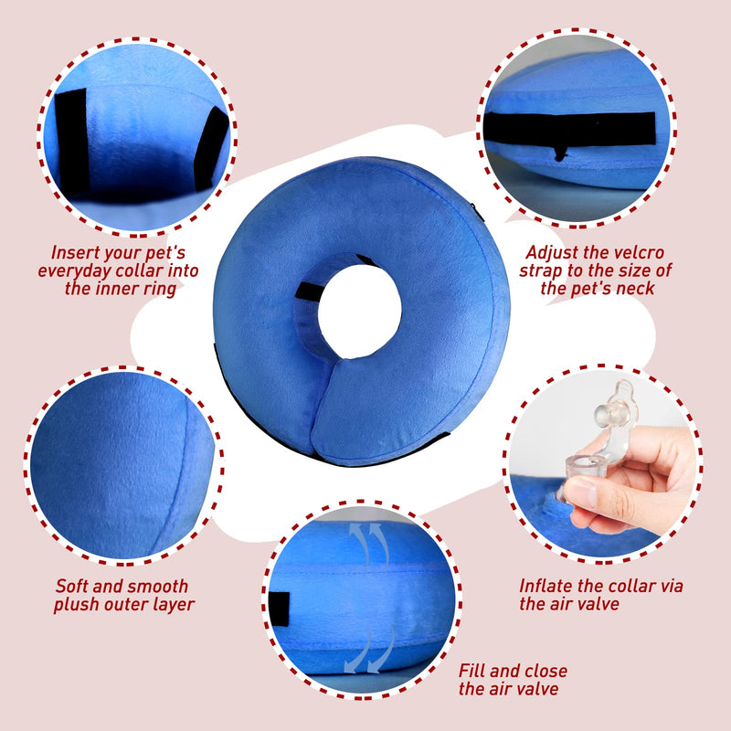 Inflatable Dog Collar-Soft Protective Cone for Dogs After Surgery,Dog Donut Collar Suitable for Dogs and Cats,Dog Cone Collar to Prevent Pets from Touching Stitches,Wounds and Rashes(Blue,L) Large(Neck:12"-18") Blue - PawsPlanet Australia
