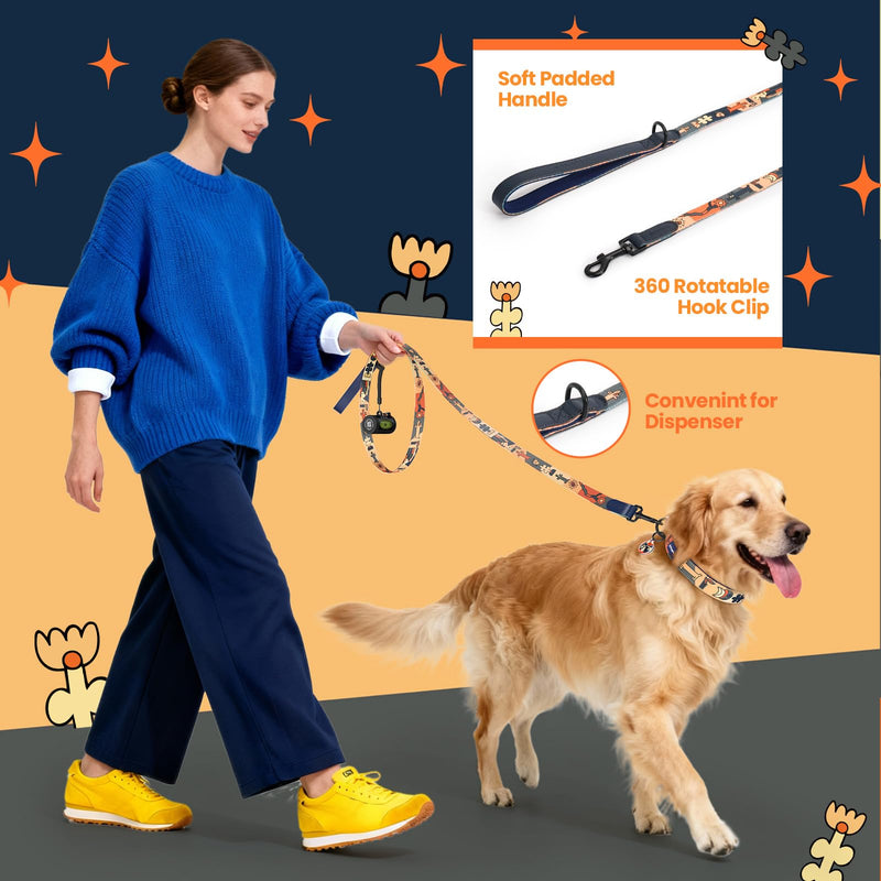 Dog Collar and Leash Set, QR Tag Adjustable Pet Collar, 5 FT Heavy Duty Dog Leash, Padded Handle, Quick Release Buckle, Metal Ring, 360° Swivel Clip for Small Dogs Walking Running (Dark Blue, S) Night Sky Blue Combo S (Neck 11.02-16.93'',Width 0.59'' ) - PawsPlanet Australia