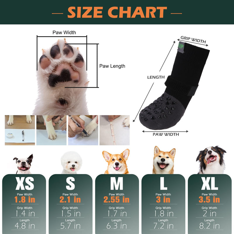 EXPAWLORER Anti Slip Dog Socks to Prevent Licking Paws, Winter Snow Dog Boots & Paw Protectors Booties for Hardwood Floors with Heart Grippers, Dog Shoes for Small Medium Large Senior Dogs Black XS X-Small - PawsPlanet Australia