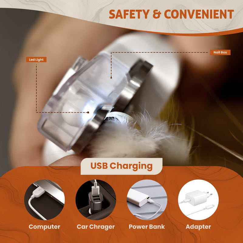 2-in-1 Dog Nail Clipper & Grinder for Dogs & Cats – LED Light, Low Noise, USB Rechargeable – Safe Nail Trimmer for Large, Medium & Small Breeds – Pet Grooming Kit Tool with Dust Cap & Safety Guard - PawsPlanet Australia