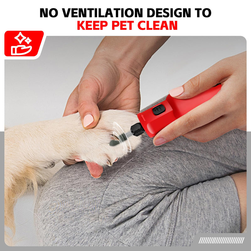 Dog Nail Grinder - Upgraded Pet Nail Grinder, Electric 5 Speeds LED Lights Ring Rechargeable Dog Nail Trimmers Kit, 40 Accessories Cordless Pet Nail Grinder for Dogs Cats and Small/Medium Animals Red - PawsPlanet Australia