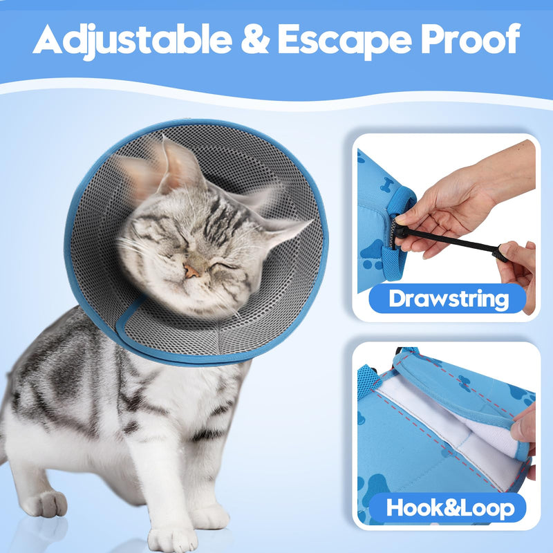 Cat Cone, Soft Cat Cone Collar to Stop Licking and Scratching, Cone for Cats after Surgery for Small Medium Large Cats, Adjustable Recovery Elizabethan Collar for Cats, Kittens, Rabbits(Blue,XS) XS-(Neck:6.5-8.25") Blue