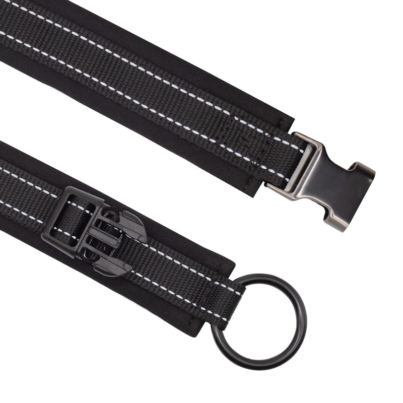 Nylon Padded Dog Collar Soft Adjustable Reflective Wide Pet Collars for Small Medium Large Dogs, Black, S
