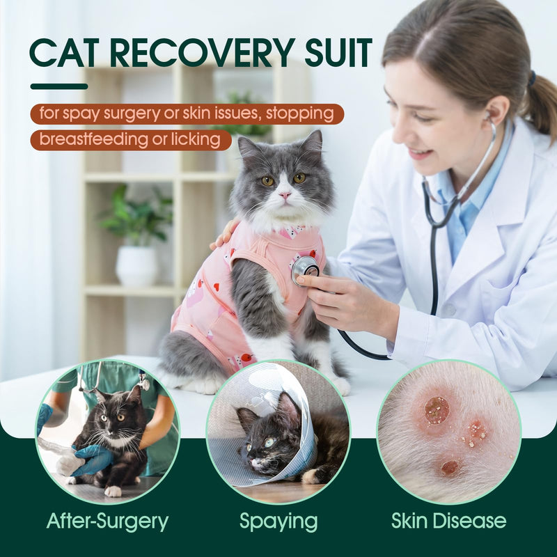 Kuoser Cat Recovery Suit for Female Male Cats, Breathable Post-Surgery Onesie for Spay Neuter, Abdominal Wound & Skin Disease Protection, E-Collar Alternative Anti-Licking Bodysuit for Kittens Small(chest:11.8'') Pink