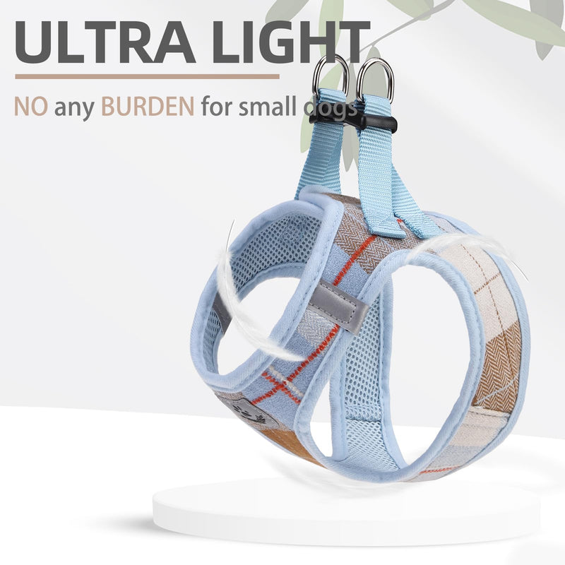 PUPTECK Adjustable Dog Harness Collar and Leash Set Step in No Pull Pet Harness for Small Medium Dogs Puppy and Cats Outdoor Walking Running, Soft Mesh Padded Reflective Vest Harnesses, BlueBrown XS Light Blue XS (CHEST 13"-14.5") - PawsPlanet Australia