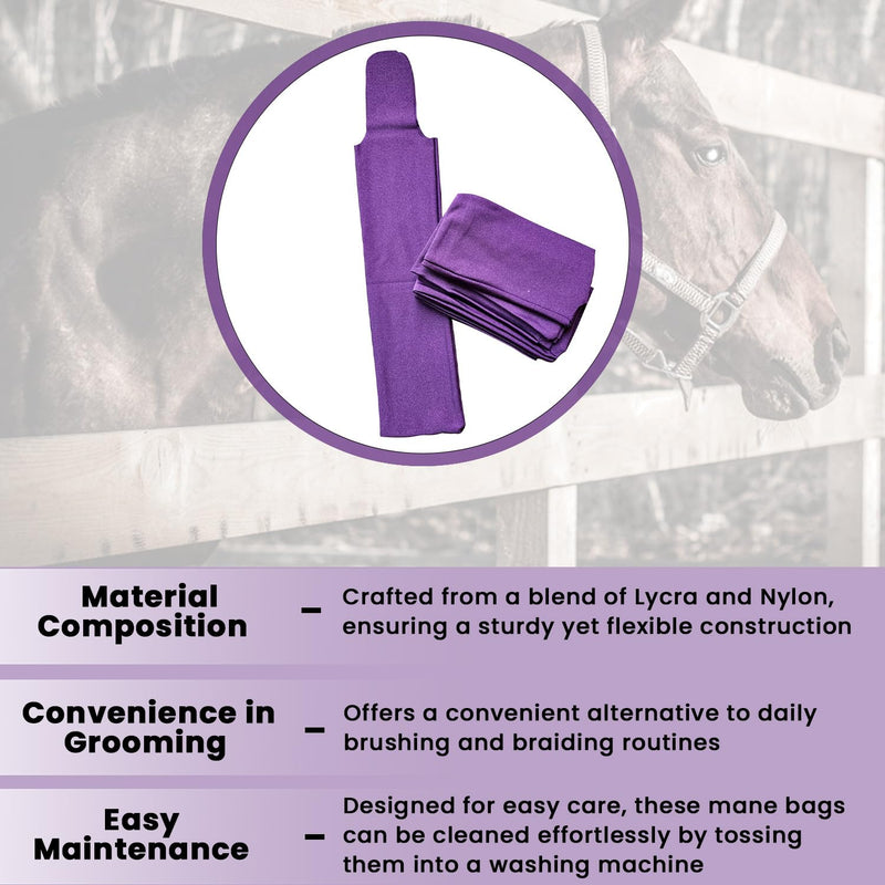 Ranch Hand Horse Mane Bags | Horse Tack/Supplies | Pack of 6 | Protect Horse's Mane from Wind, Sun, Mud, Preventing Tangles, Rubbing Out, and Breakage | Handmade with High-Quality Nylon (Purple) Purple - PawsPlanet Australia
