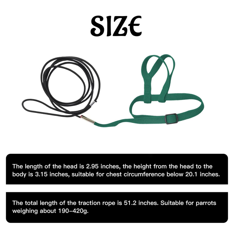 2 pcs Pet Parrot Bird Harness and Leash, Adjustable Training Design Anti-Bite, Outdoor Flying Training Rope Kit for Bird Parrots Fits Birds Chest Between24-51cm /9.45-20inch - M (Green) green Small - PawsPlanet Australia