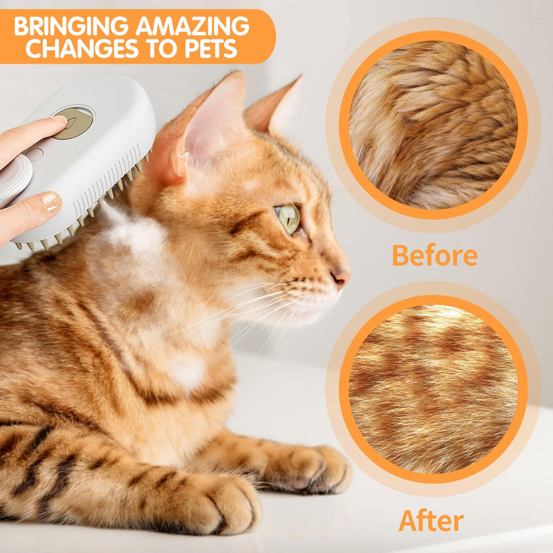 4 in 1 Cat Steam Brush for Shedding, Rechargeable Steam Cat Brush With Rotating Handle, for Massaging and Cleaning Shedding Pet Hair, for Cats Dogs (White) White - PawsPlanet Australia