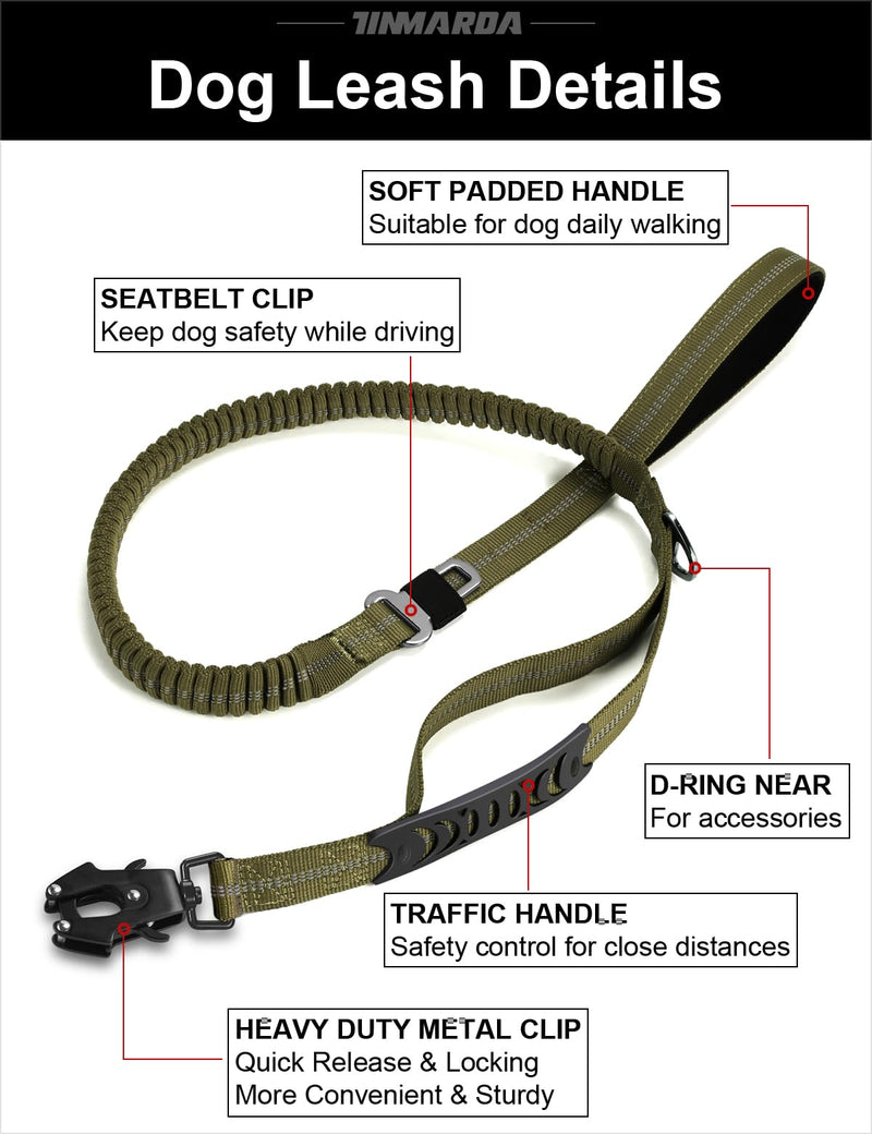 Heavy Duty Dog Leash with 2 Padded Handles & Advanced Easy Metal Clip, 4-6FT Shock Absorbing No Pull Dog Leashes for Medium Large Dogs That Pull (Army Green) Army Green - PawsPlanet Australia