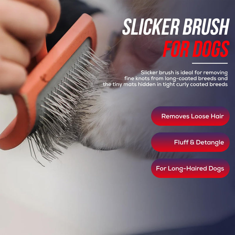 Mbala Curved Slicker Brush for Dogs – Professional Dog Brush for Shedding & Grooming, 30% More Pins, Ideal for Goldendoodles, Poodles & Long-Haired Dogs, Detangling & Deshedding, Large Coral