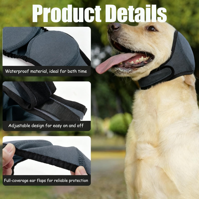 Dog Ear Protectors,Waterproof & Warm Noise-Reducing Calming Hood,Black Adjustable Dog Ear Defenders for Grooming,Bathing and Swimming,Dogs Ear Covers for Noise Thunder Fireworks,Size S