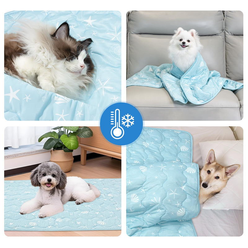 Cooling Blanket for Dogs, 0.35Q-Max Cool Washable and Summer Cooling Pet Mat Blanket, Protector for Couch Bed Cover Sofa for Small to Large Dogs and Cats for Hot Weather (Blue, Small：22.8"x35"x0.2") Blue - PawsPlanet Australia