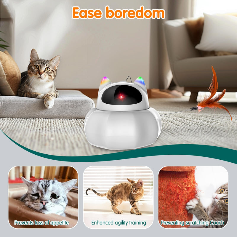 Cat Laser Toy Automatic, 4-in-1 Interactive Cat Toys for Indoor Cats, Hide and Seek Kitten Wand Toy, USB Rechargeable Electronic Kitten Toys with Moving Feather, Cover for Bored Cats All Breeds Blue Cover - PawsPlanet Australia