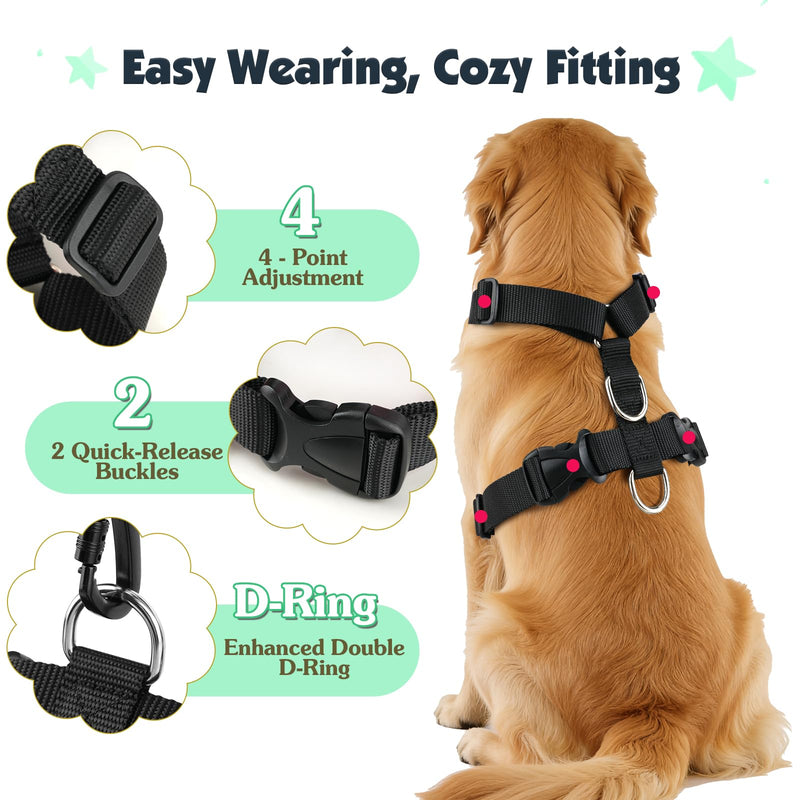 Pawaboo Dog Seat Belt Harness for Car, Dog Car Harness Seatbelt with Double Clips, Adjustable Breathable Pet Vest & Dogs Safety Tether with Elastic Bungee for Small Medium Large Pet, L, Blue + Black - PawsPlanet Australia