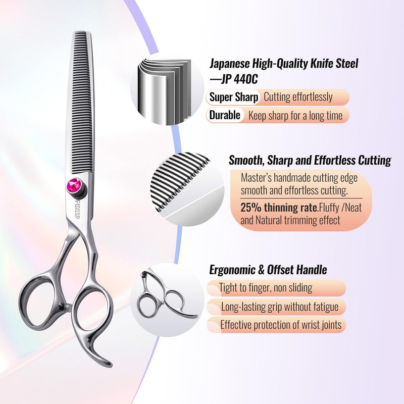 Thinning Shears for Dogs 7 in Professional Dog Thinning Shears for Grooming 56 Teeth Dog Grooming Scissors for Pet Cat Japanese 440C Stainless Steel(7.0'',Blending) 7.0 inch Purple Diamond