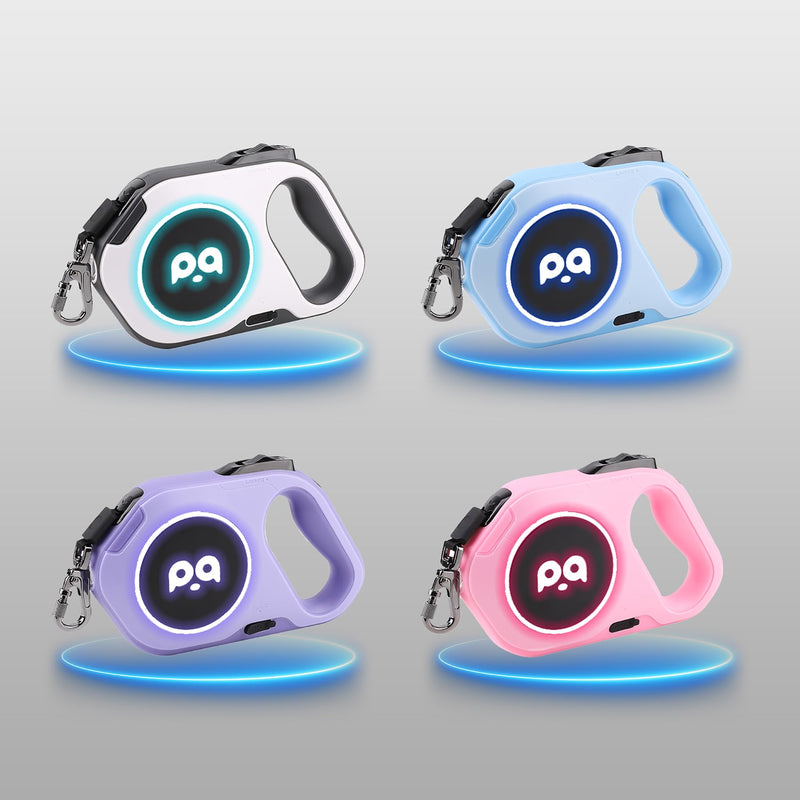 Retractable Dog Leash with Light, Pet Lead, 12-Color Ambient Lighting, Retractable Pet Lead with 360° Anti-Tangle Feature, 5-Meter Length Weighing Up to 40 kg (Blue, 2.0) Blue