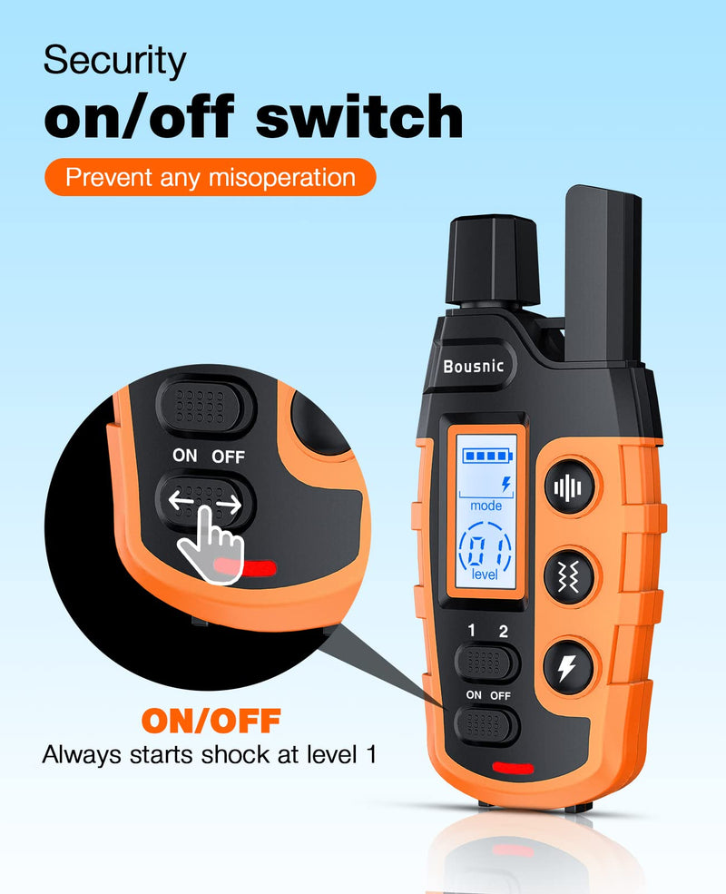 Bousnic Dog Shock Collar - 3300Ft Dog Training Collar with Remote for 5-120lbs Small Medium Large Dogs Rechargeable Waterproof e Collar with Beep (1-8), Vibration(1-16), Safe Shock(1-99) (Orange) Orange - PawsPlanet Australia