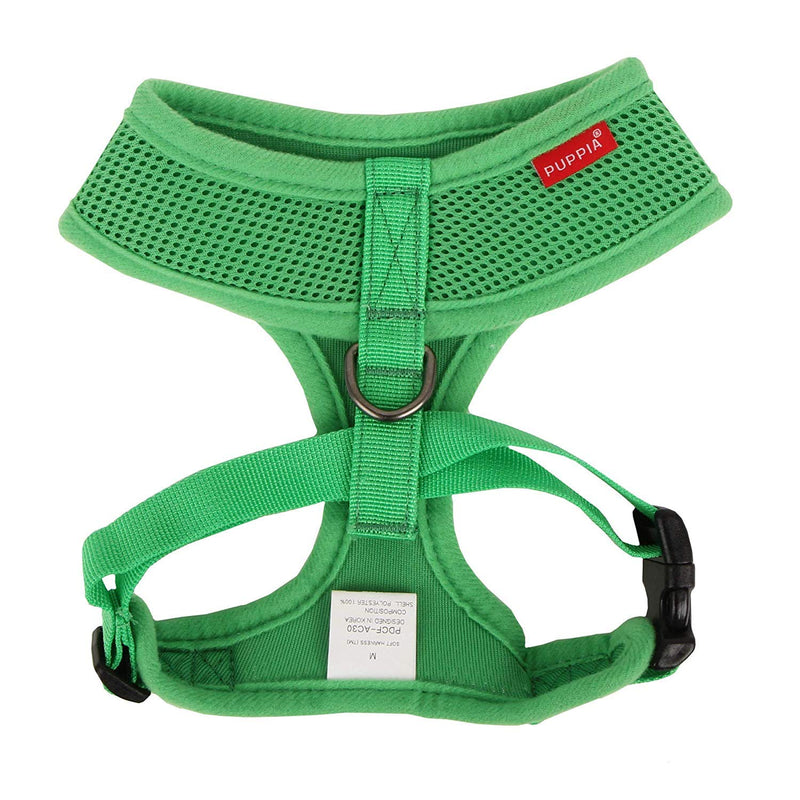Puppia Soft Dog Harness No Choke Over-The-Head Triple Layered Breathable Mesh Adjustable Chest Belt and Quick-Release Buckle, Green, Small