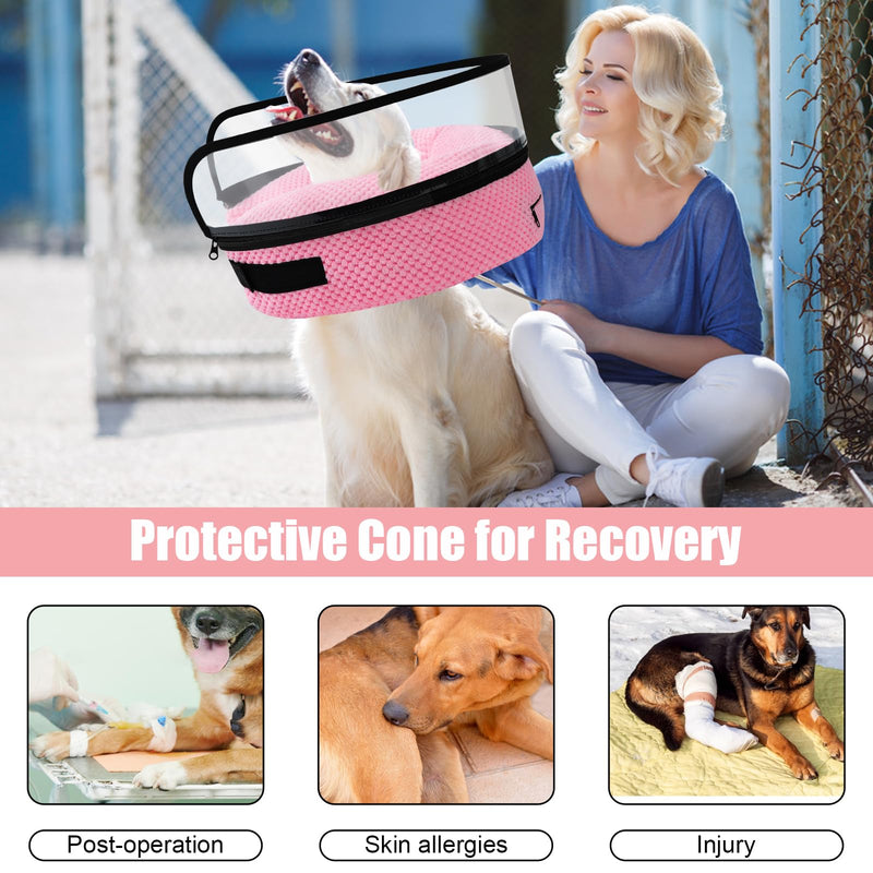 Soft Dog Cone, Dog Cone Collar After Surgery, 2-in-1 Dog Cone Alternative with Enhanced Anti-Licking Guard Shield, Adjustable Inflatable Dog Cone, Dog Cones for Large Medium Small Dogs Cats (Pink,M) Pink Medium[Neck:9"-15"] - PawsPlanet Australia