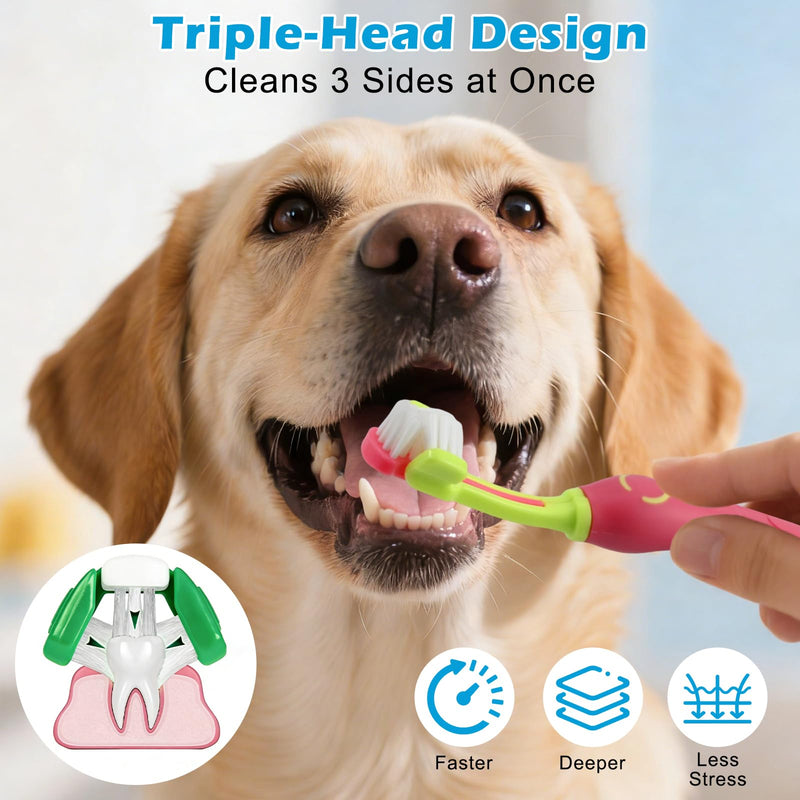 Dog Toothbrush Set, 10 Pieces, for Dogs and Cats, 2 Pieces 3-Head Dog Toothbrushes, 4 Double Heads, 4 Finger Toothbrushes, 360° Cleaning, for Small and Large Dogs, Families with Multiple Pets