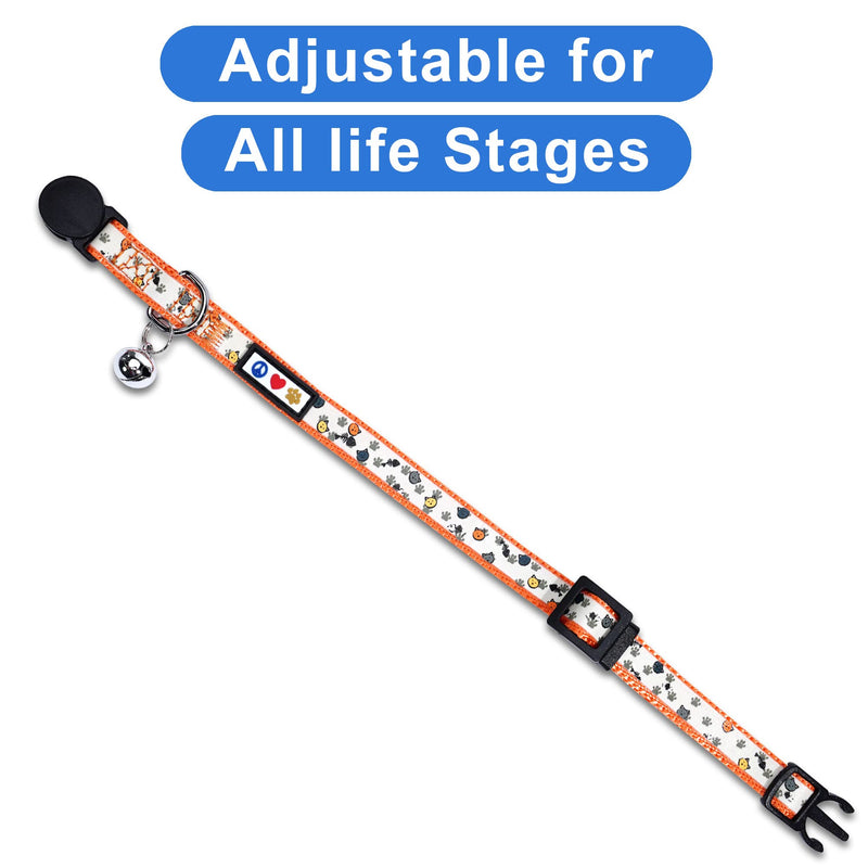 Pawtitas Glow-in-The-Dark Cat Collar – Adjustable Safety Collar with Breakaway Buckle & Removable Bell, Orange - PawsPlanet Australia