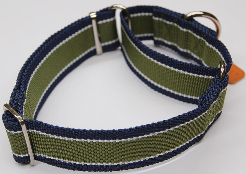Martingale Collar 1.5 Inch Wide 1600D Extra Strong Anti Escape Nylon Dog Collar, No Pull Heavy Duty Dog Collar with 3-Color Stripe for Medium Dogs (M, Army Green & Gray) Medium: 14" -21" - PawsPlanet Australia