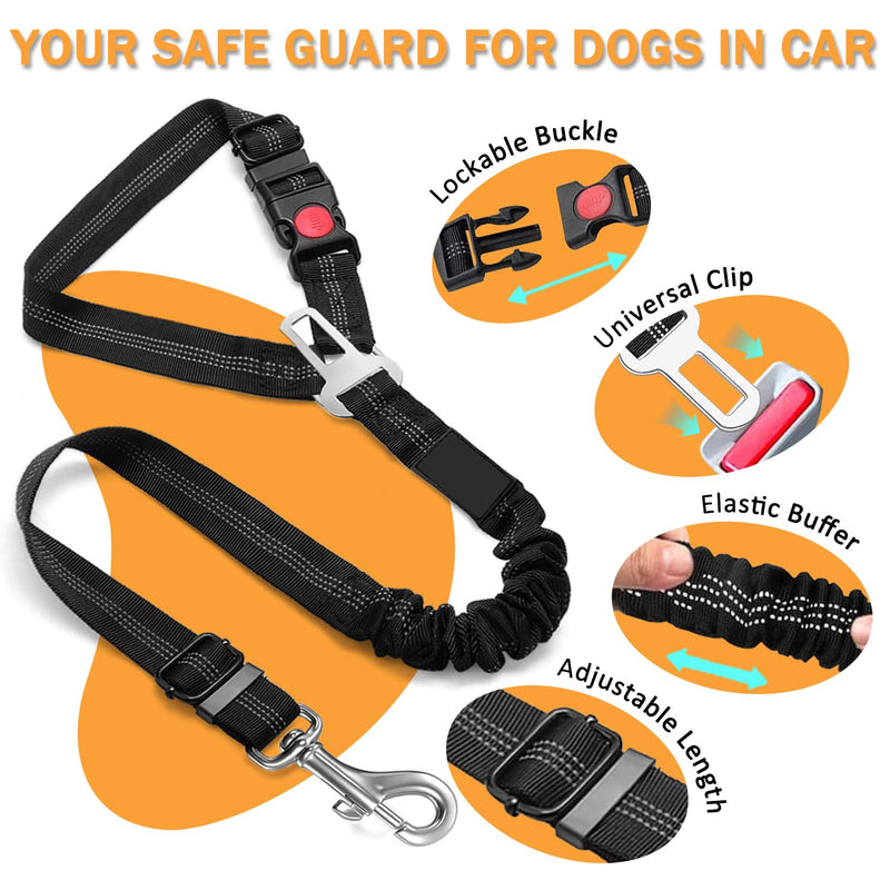 Vehicle Harnesses, 2 in1 Dog Belts for Cars, 2 Pack Pet Harnesses Headrest Restraint Clip Adjustable Dog Car Harness Belt with Anti-Shock Elastic Bungee Buffer for All Vehicles (Black) - PawsPlanet Australia