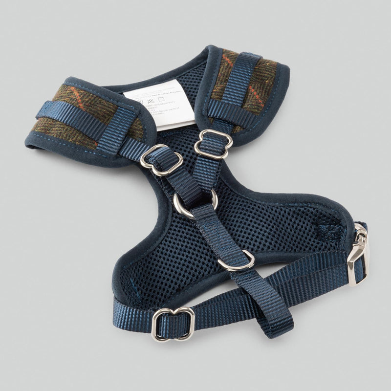 HUGO & HUDSON x HACKETT Tweed Dog Harness Adjustable No Pull Vest, Dark Green Checked Herringbone XS