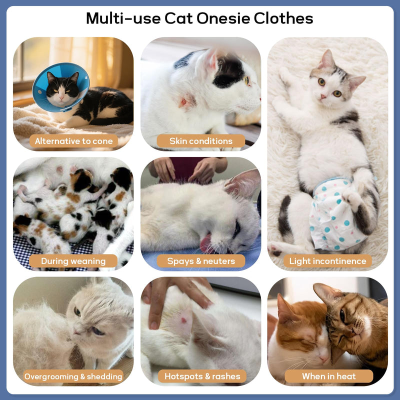 QBLEEV Cat Recovery Suit for Post Surgery, Spay Neuter Suit for Cats, Soft Stretchy Cotton Cat Onesie for Skin Diseases, Anti-Lick Surgical Shirt Pajamas for Abdominal Wound, Kitten Cone Alternative Blue Medium