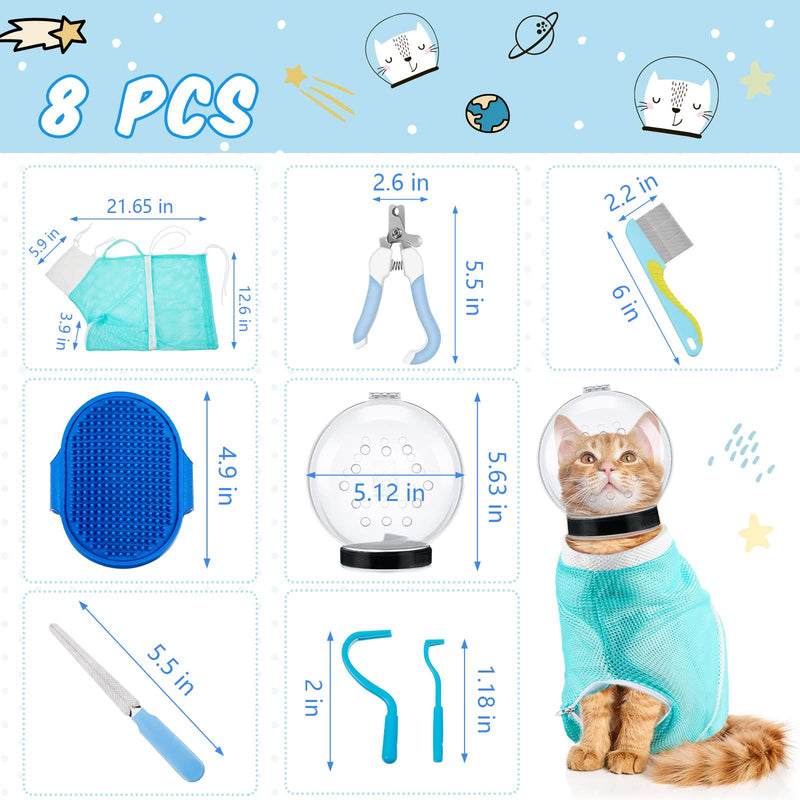 8 Pcs Cat Muzzle Set with Adjustable Cat Bathing Bag Breathable Clear Cat Muzzle Pet Grooming Brush Tick Remover Tool Nail Clipper Nail File for Pet Bathing Cleaning Trimming Grooming - PawsPlanet Australia