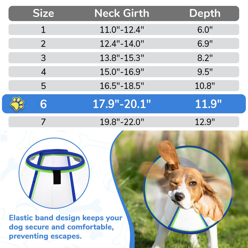 Soft Dog Cone Collar after Surgery, Transparent Dogs Neck Cone, Recovery Collar for Dogs Prevent Licking, Adjustable Medical Collars for Small Medium Large Dog, Elizabethan Collars (Blue, Size 6) Blue/Green Size 6(Neck: 17.9"- 20.1")