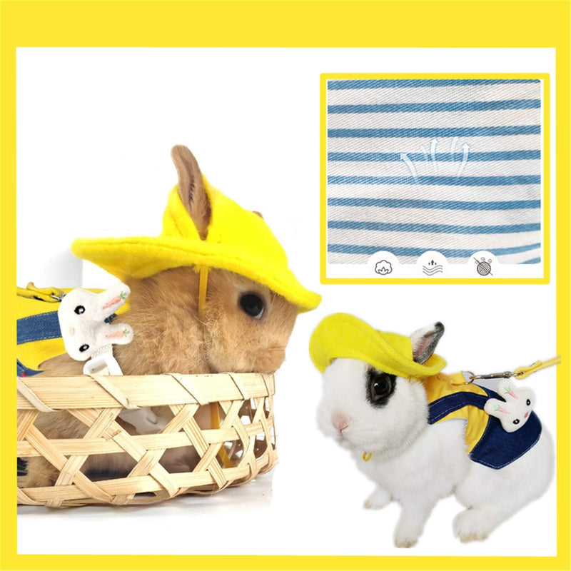 Guinea Pig Clothes,Soft Bunny Ferret Clothes with Pet Rabbit Harness and Leash Mini Hat Bag Cute Brooch for Kitten Small Animal Collars Medium ADenimYellow - PawsPlanet Australia