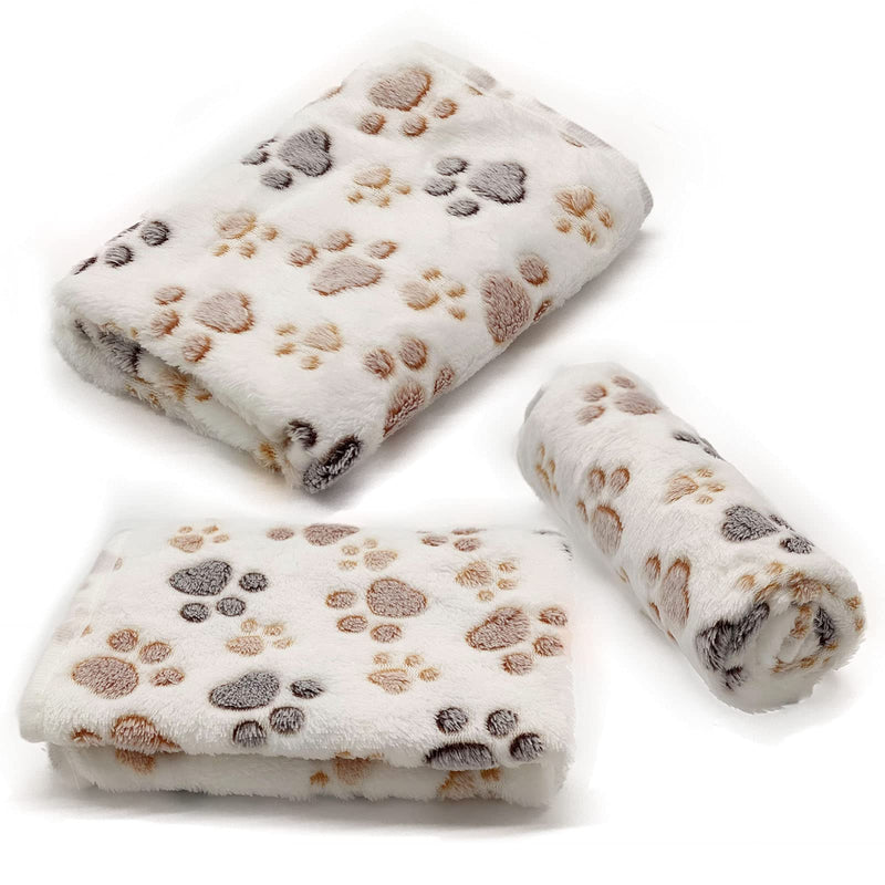 SORKUT 1 Pack 3 Puppy Dog Blankets Super Soft Warm Sleep Mat Fluffy Premium Fleece Pet Blanket Flannel Throw for Dog Puppy Cat - Paw Print Beige/Pink/Brown Large(40"x30") Large(40"x30") - PawsPlanet Australia