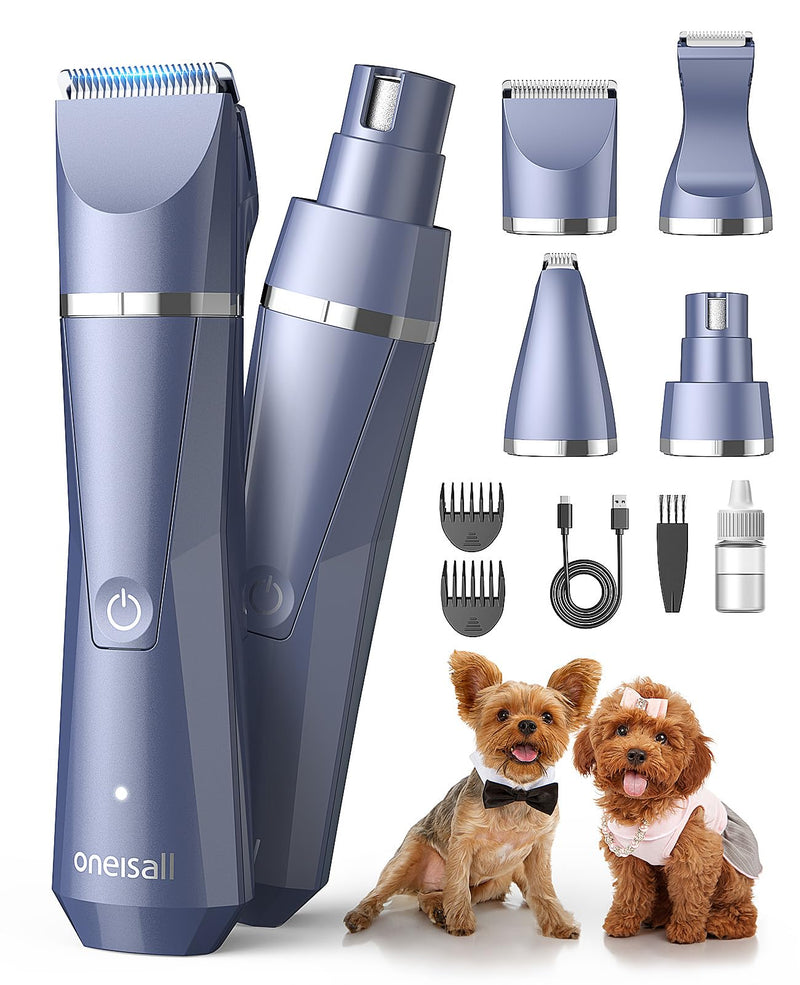 oneisall Small Dog Clippers Grooming Kit, 4 in 1 Quiet Cordless Dog Paw Trimmer & Nail Grinders,IPX7 Waterproof Dog Trimmers for Small Dogs