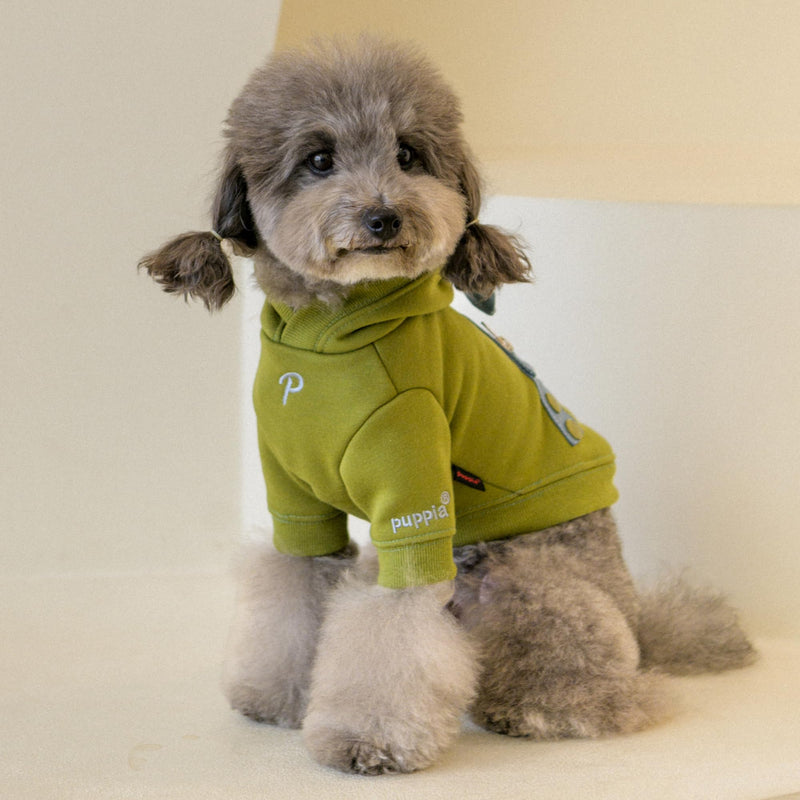 Puppia Warrin Cute Winter Hooded Shirts for Small and Medium Dogs, Olive, Medium - PawsPlanet Australia