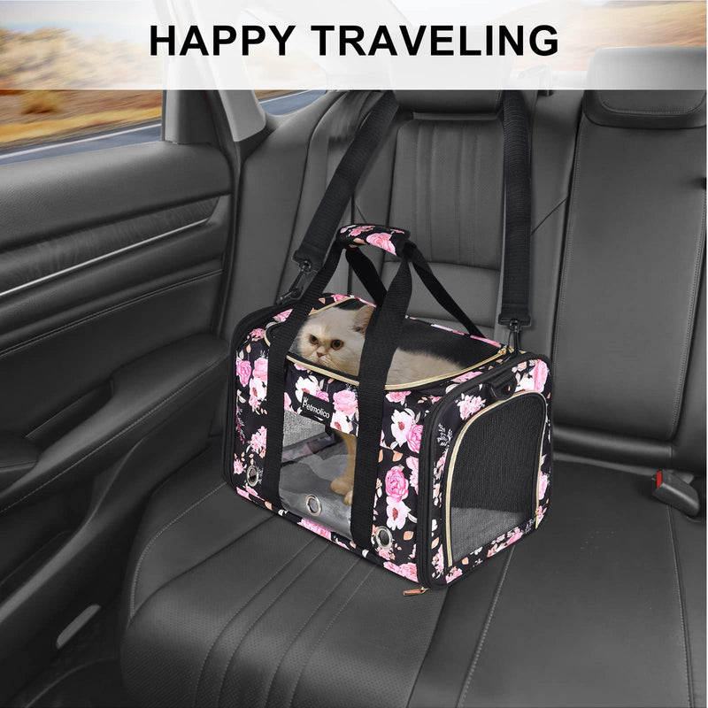 Petmolico Cat Carrier Soft-Sided Pet Bag for Small Medium Cats Puppies 16LBs - Airline Approved Pet Travel Carrier 3 Open Doors (Medium,Pink Peony) Pink Peony