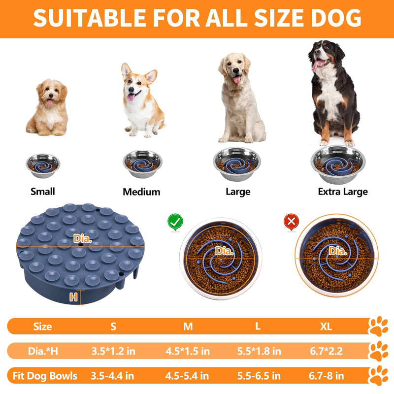 Slow Feeder Dog Bowls Insert, Bestalk Soft Silicone Dog Slow Eating Feeder Insert with Suction Cups for Small, Medium and Large Dogs, Fit into Basic Bowls and Elevated Dog Bowls L Dark Blue - PawsPlanet Australia