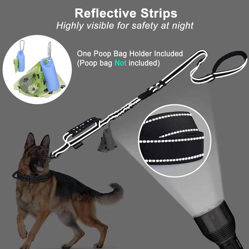 Dog Leash for Large Medium Dogs Heavy Duty,No Pull Bungee Dog Leashes with Poop Bag Holder and Car Seatbelt, Shock Absorbing Big Dog Training Lead Leash with 2 Padded Traffic Handle,Black,4ft -6ft Black Standard - PawsPlanet Australia