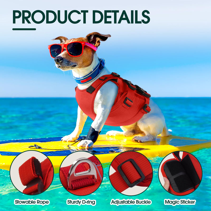 Kuoser Dog Life Jacket, High Flotation Dog Life Vest for Swimming Boating, Adjustable Ripstop Dog Lifesaver for Small Medium and Large Dogs, Reflective Safety Pet Life Preserver with Rescue Handle Small (Chest Girth:16.93-21.26'') A-Red - PawsPlanet Australia