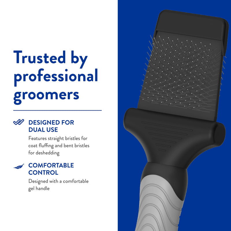 WAHL Professional Animal Double-Sided Flex Slicker Brush for Dogs & Cats (#858478) - Durable Pin Brush for Long-Haired Breeds like Bichon Frises & Collies - Ergonomic Black & Gray Grooming Tool - PawsPlanet Australia