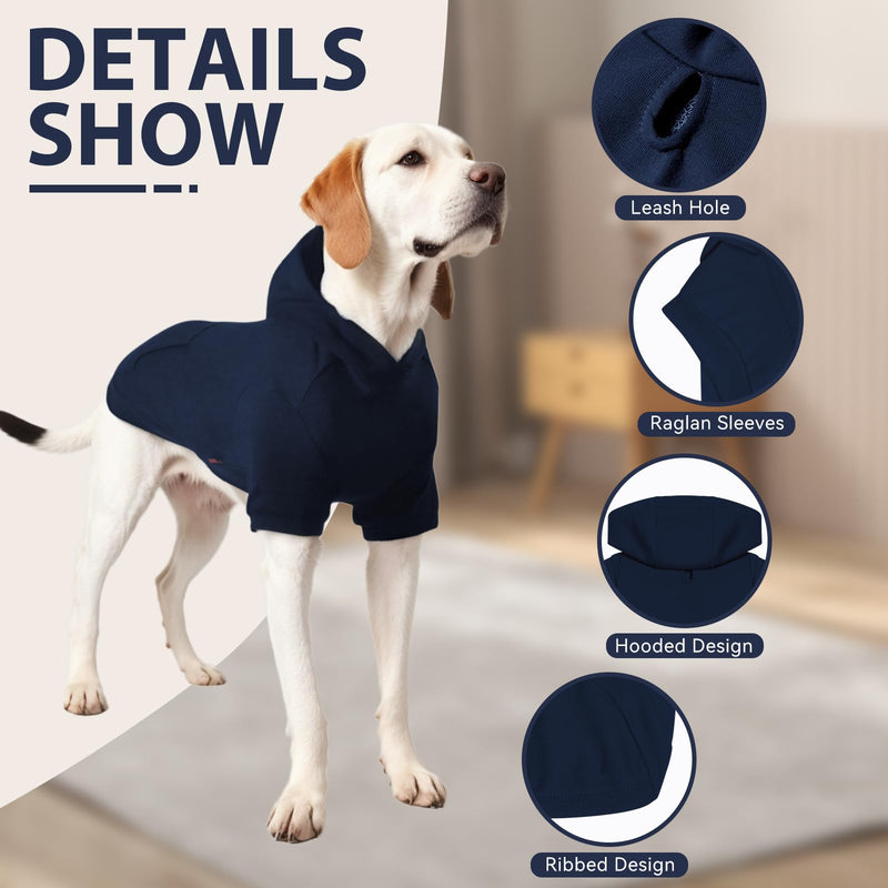 Basic Dog Hoodie, Soft Pet Hoodie Sweater with Leash Hole and Pocket, Cotton Puppy Sweatshirt Fashion Outfit for Small Medium Large Dogs- Navy Blue (Medium) - PawsPlanet Australia