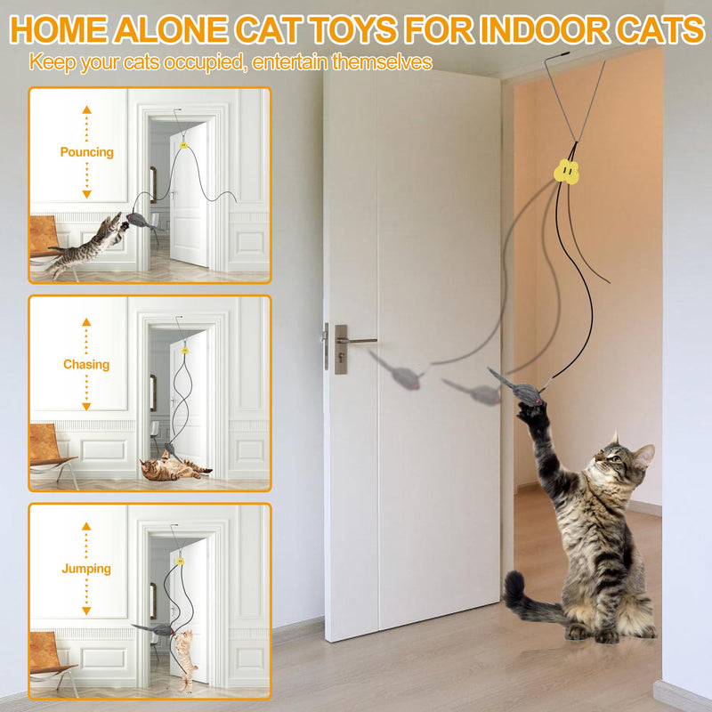2PCS Hanging Cat Toys for Indoor Cats, Door Hanging Cat Toy, Retractable Mouse Teaser Toy, Home Alone Self Play Cat Toys, Kitty Toys for Indoor Cats Kitten Mental Physical Stimulation Training 2 Triangular Clamps - PawsPlanet Australia