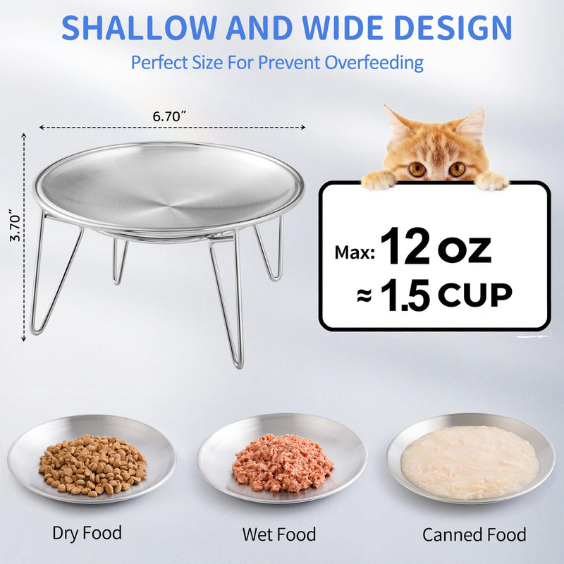 Elevated Cat Bowls, Separable Dishes for Solo Use, 304 Stainless Steel Raised Cats Plates for Wet Food, Extra Wide Shallow Design for Whisker Relief, Non-Slip Silicone Base Kitten Feeder, 2 Set Raised Bowls - 2 Set