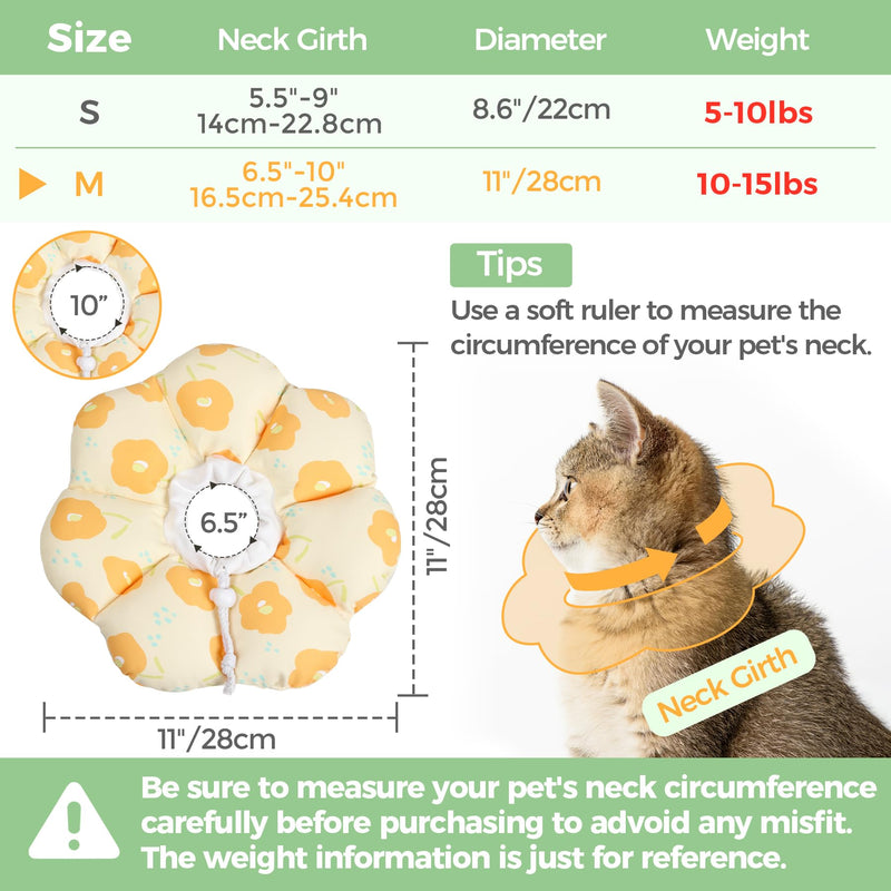 ComSaf Cat Cone Collar Soft - E Cat Collar Cones to Stop Licking After Surgery, Recovery Elizabethan Collar Cone for Cats, Soft Collar Cone for Medium Cats, Waterproof & Lightweight, Yellow Flower, M M (Neck:6.5-10 in)