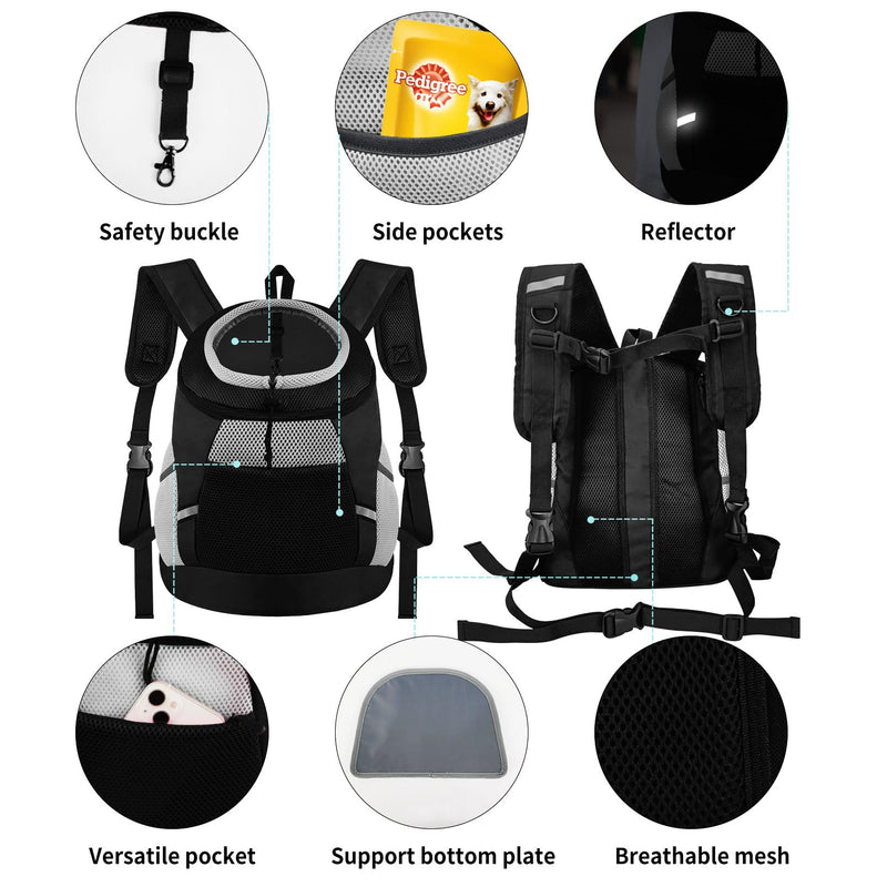 Dog Backpack Carrier, Front Chest Carrier for Cat Small Dogs, Pet Carrying Bag for Travel Hiking Cycling Outdoor Black S (Suggested Pet Height 7-10 in, 2-6 lbs) Small (Pet Height 7-10 in, 2-6 lbs) - PawsPlanet Australia