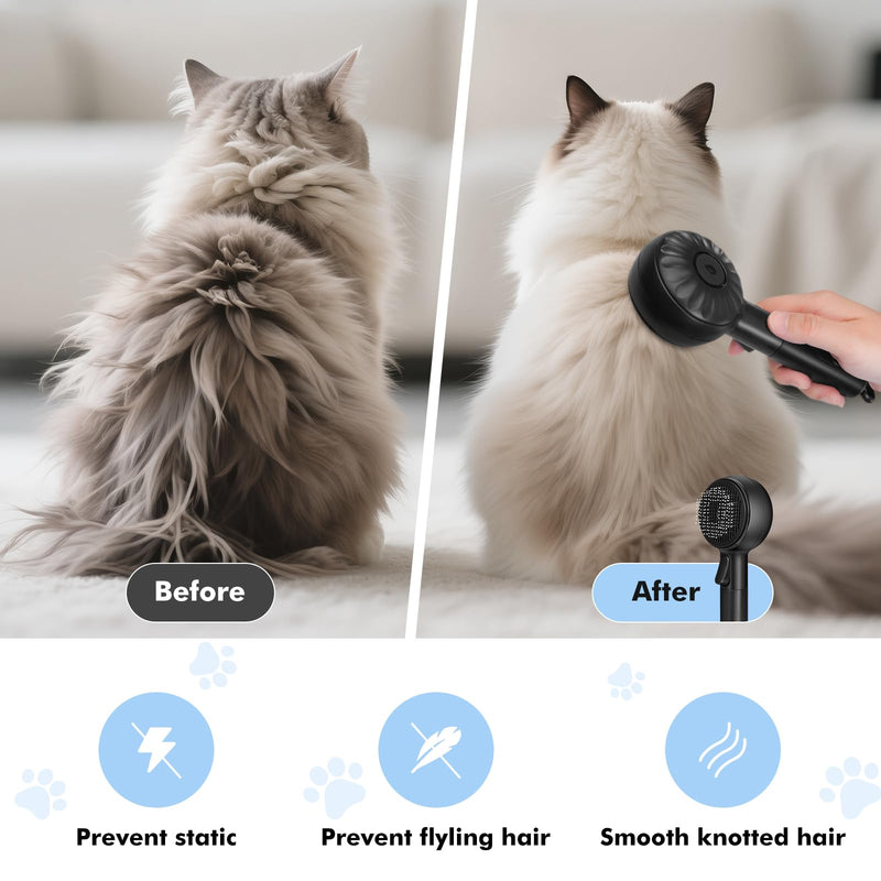 Cat Steam Brush with 2 Steam Modes for Cats Dogs Shedding, Low Noise Pet Hair Brush with One Release Button Cool Mist for Indoor Cats Black - PawsPlanet Australia