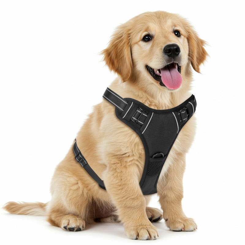 Black No-Pull Dog Harness with 2 Leash Clips?Soft Padded Vest for Medium Dog, Adjustable Reflective Dog Vest Easy to Put on and Take Off, Black M - PawsPlanet Australia