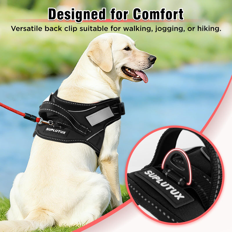 Soft No Pull Dog Harness - Black, Reflective Strips, Customizable Velcro Patches, Adjustable Breathable Vest with Soft Neck Pad & Locking Buckle for Small Medium Large Dogs-XL XL - PawsPlanet Australia