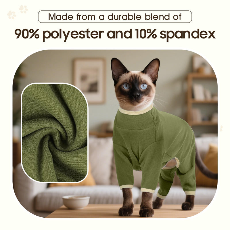 DENTRUN Cat Clothes for Hair Control with Hair Sticky Fabric - Soft Recovery Suit & Breathable Lint-Resistant Cat Sweater for Cats Only, Kitten Onesie Pajamas, XL, Army Green X-Large - PawsPlanet Australia