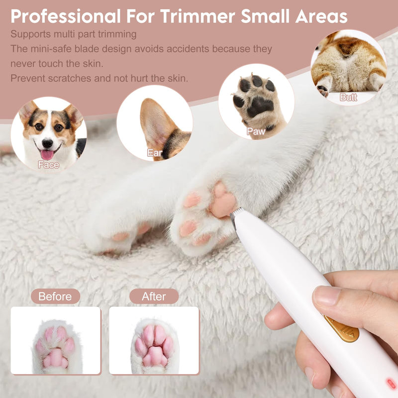 Dog Clippers for Grooming, Dog Paw Trimmer, Pet Paw Trimmer, Mini Trimmer for Dogs, Rechargeable, Low Noise for Trimming Dog Cat Hair Around Paws, Eyes, Ears, Face, Rump (White) White - PawsPlanet Australia